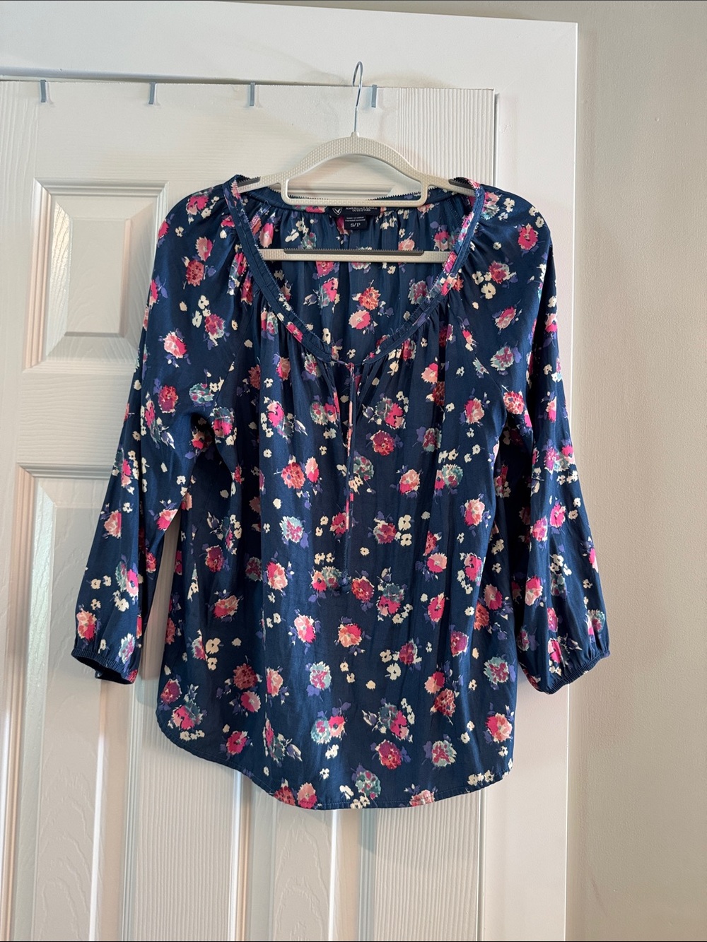 American Eagle Outfitters Navy Floral Peasant Blouse